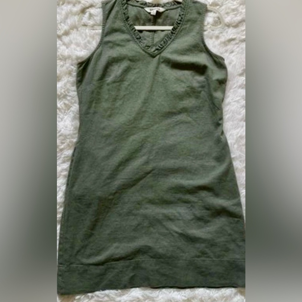 Briggs New York Linen Blend Sleeveless Shift Dress Green Ruffle Neck Size‎ Small - Picture 7 of 11